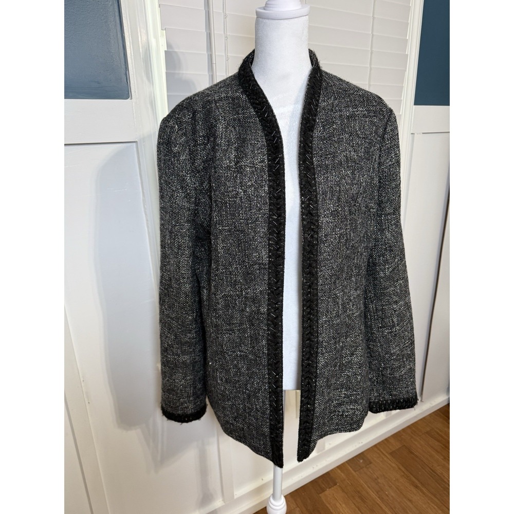 Coldwater Creek Black Gray Open Front Lined Blazer Jacket Medium (10-12)